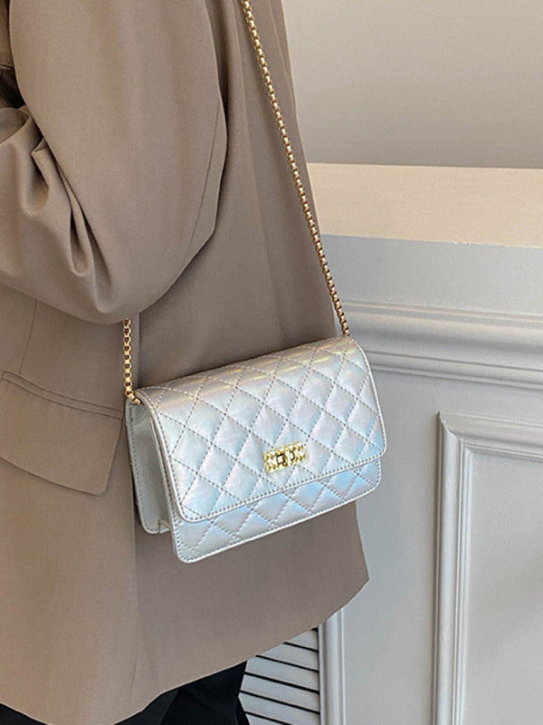 Chain one-shoulder bag pearlescent rhombic embroidery thread crossbody small square bag
