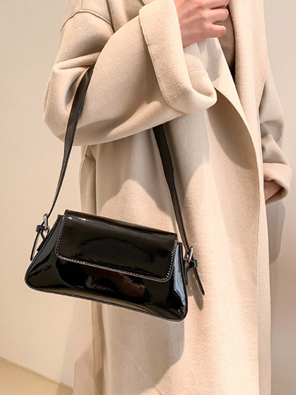 Shoulder Bag - Fashion Patent Leather Ladies Baguette Texture Glossy