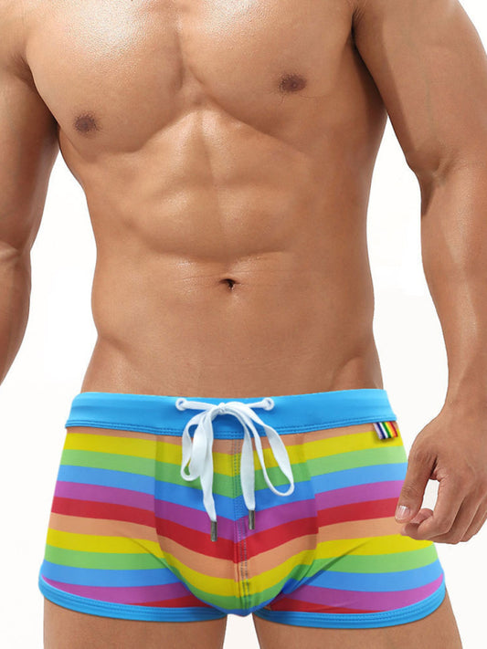 Swim Shorts - Rainbow Fashion Tethered Slit Boxer