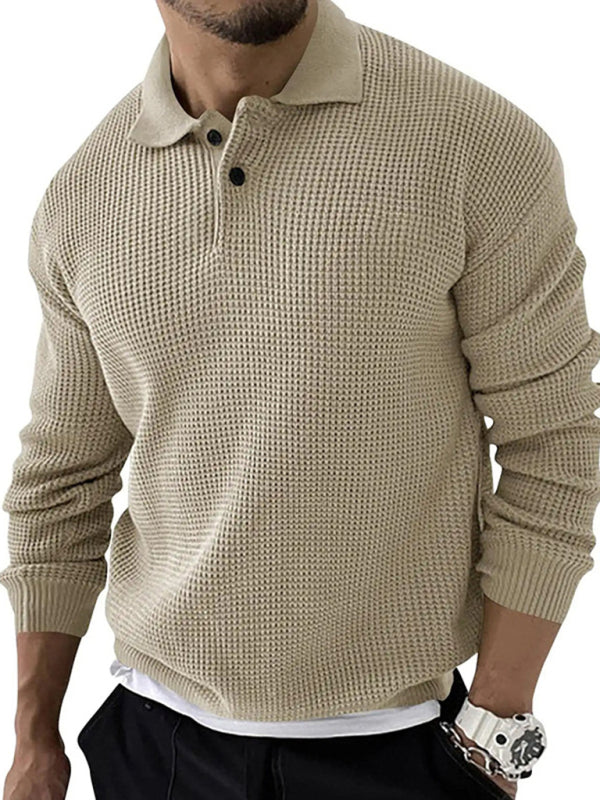 Men's Solid Color Long Sleeve Waffle Knit Sweaters
