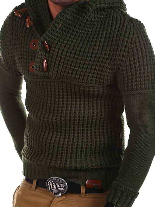 Men's Solid Color Quarter Button Horn Knit Sweater