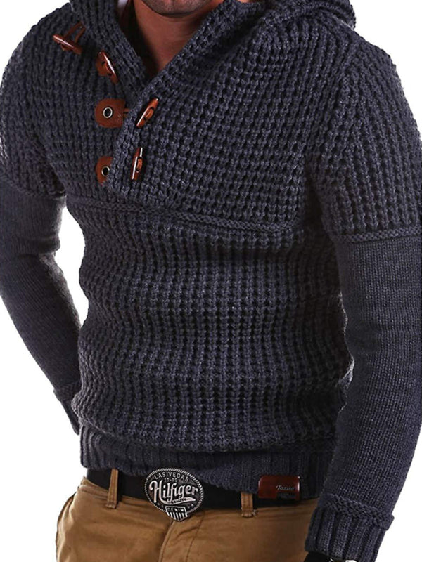 Men's Solid Color Quarter Button Horn Knit Sweater
