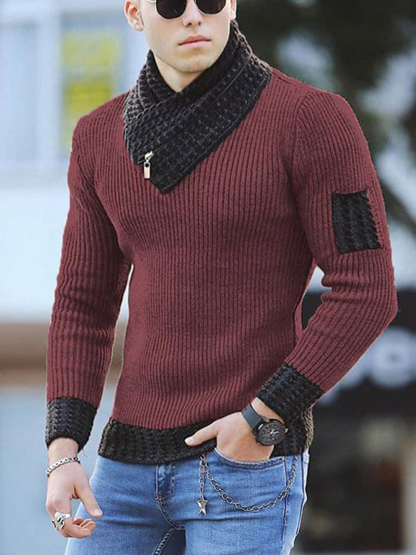 Men's Solid Color Rib Shawl Collar Sweater