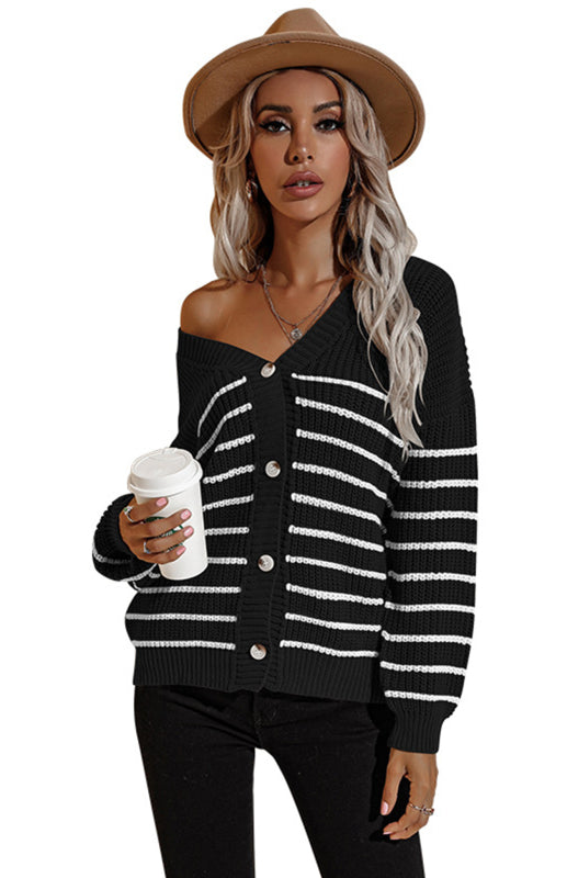 Ladies Casual Fashion Ladies Cropped Striped Cardigan