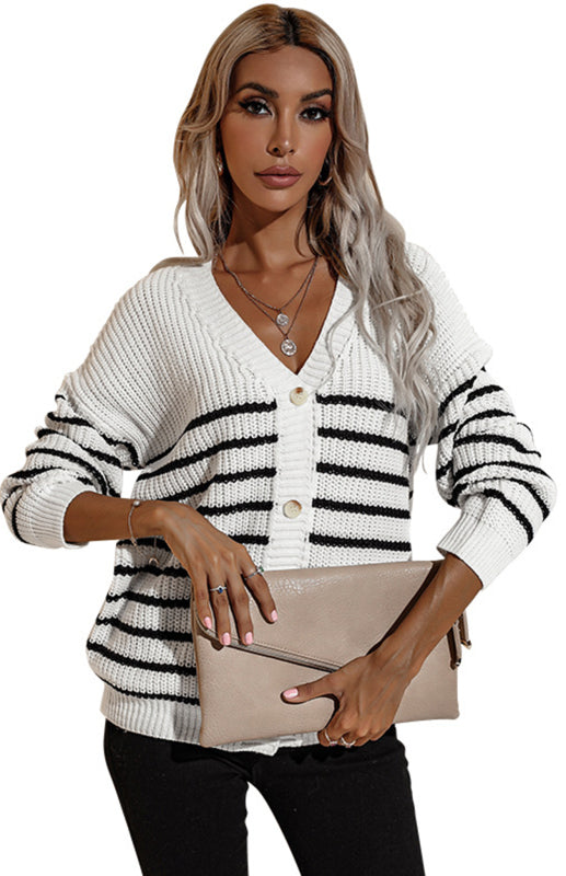 Ladies Casual Fashion Ladies Cropped Striped Cardigan