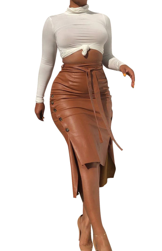 Skirt - Casual Fashion Slit Mid Length Slim
