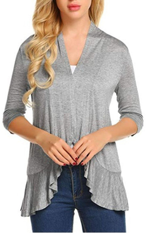 Ladies Casual Fashion Solid Color Cardigan Top