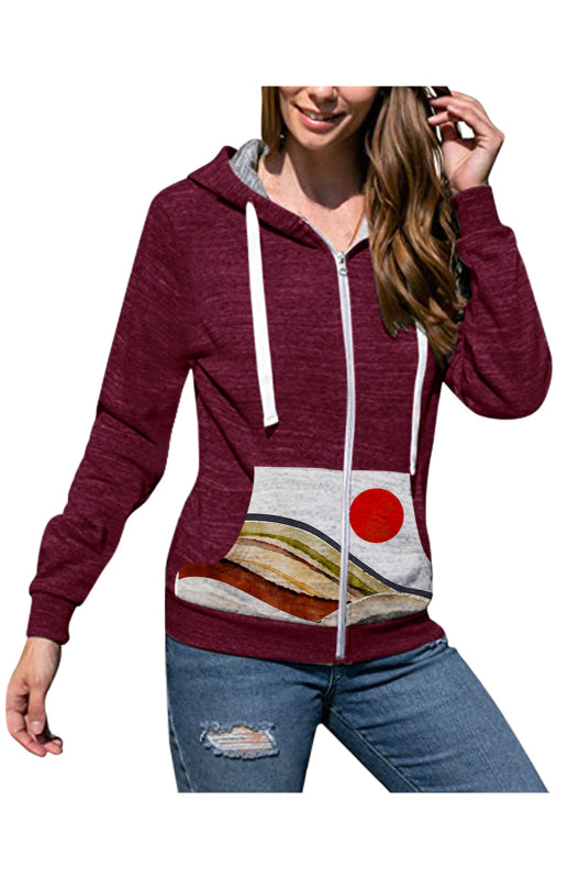 Ladies Casual Fashion Printed Hooded Cardigan Sweatshirt
