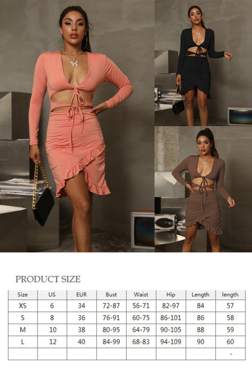 Strappy - Long Sleeve, V-Neck, Cut-Out Dress
