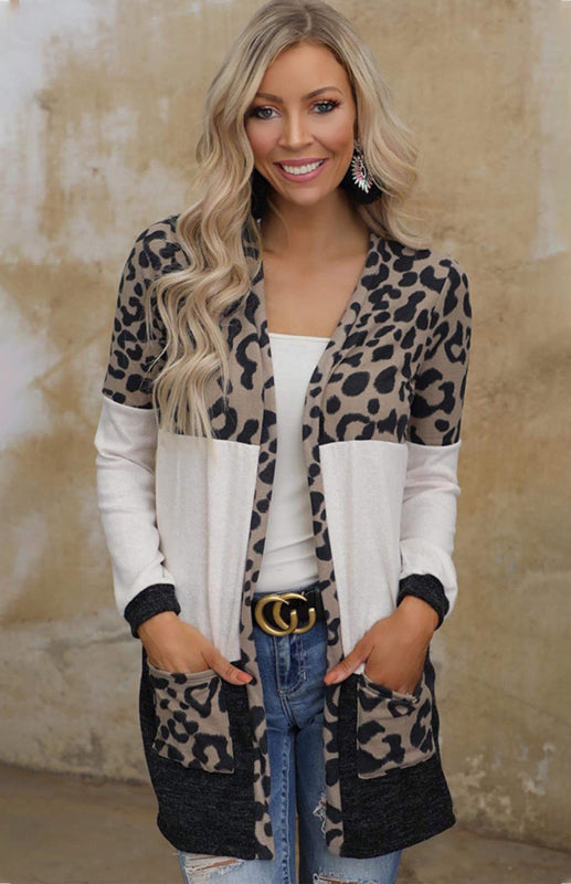 Leopard Print Patchwork Knit Cardigan