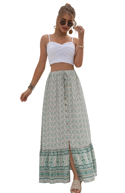 Skirt - High-Waisted Printed Flounce