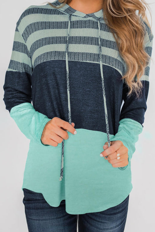 Women's Loose Striped Contrast Long Sleeve Pullover Hoodie