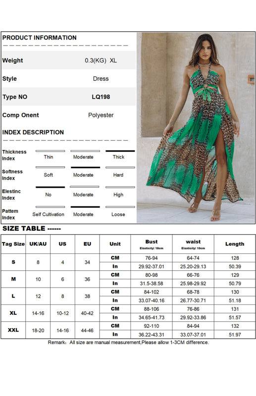 Leopard Print Open Back Chiffon Big Bohemian Long Dress