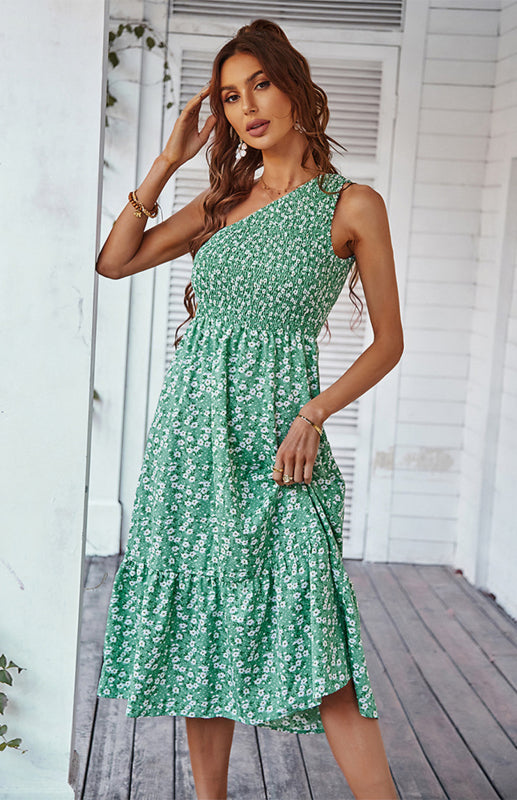 Women's Summer One Shoulder Printed Big Skirt