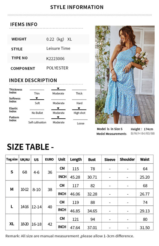 Women's Summer One Shoulder Printed Big Skirt