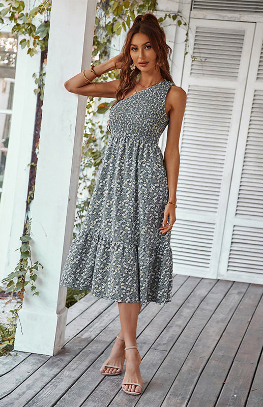 Women's Summer One Shoulder Printed Big Skirt