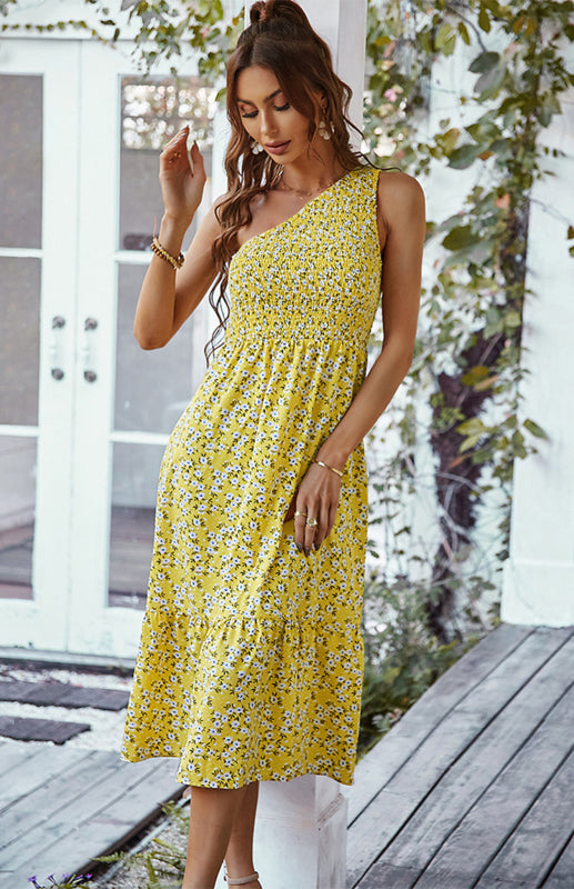 Women's Summer One Shoulder Printed Big Skirt