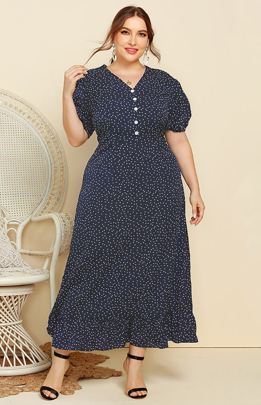 Women's Polka Dot V-Neck Long Dress