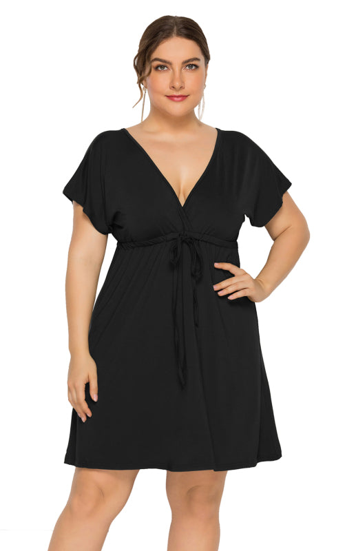 Women's Plus Size Deep V Solid Dress