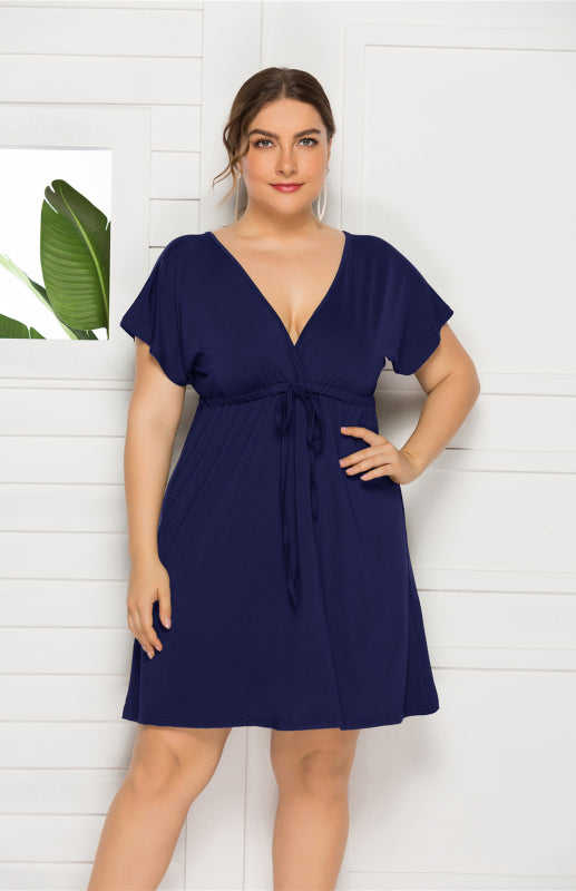 Women's Plus Size Deep V Solid Dress