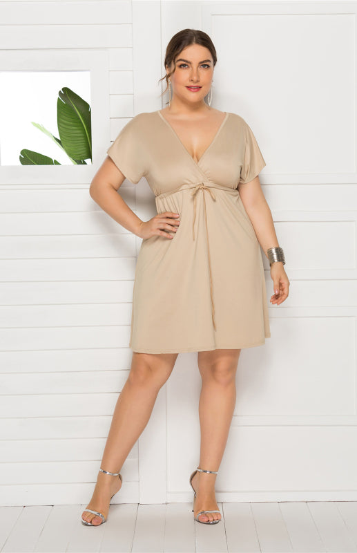 Women's Plus Size Deep V Solid Dress