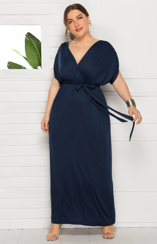 Women's Plus Size Deep V Solid Dress