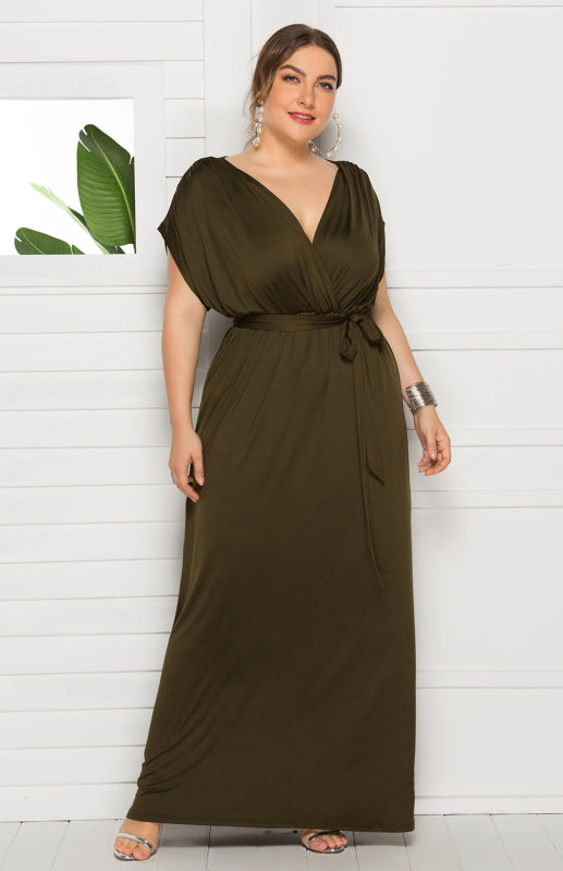 Women's Plus Size Deep V Solid Dress