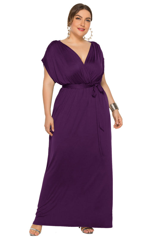 Women's Plus Size Deep V Solid Dress