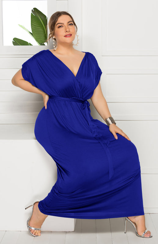 Women's Plus Size Deep V Solid Dress