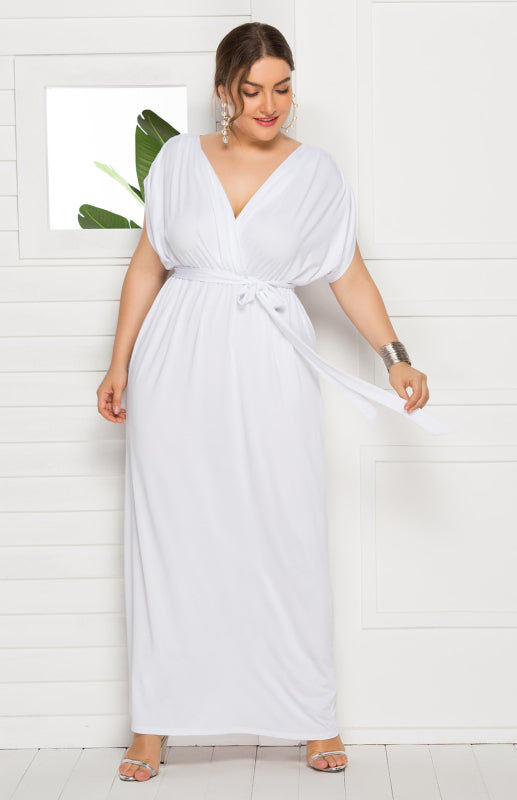 Women's Plus Size Deep V Solid Dress