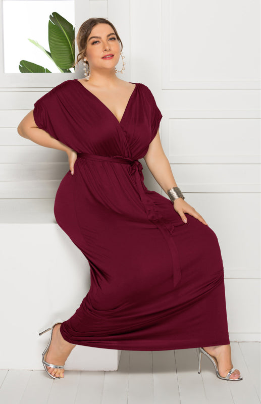 Women's Plus Size Deep V Solid Dress