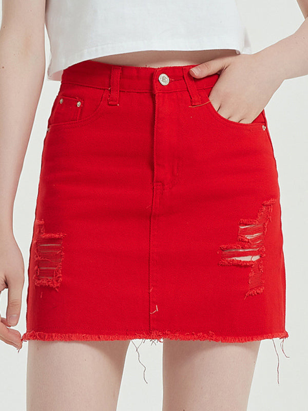 High waisted red denim skirt sale