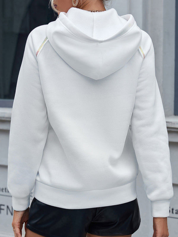 Loose Casual Hooded Rainbow Web Colorblock Top