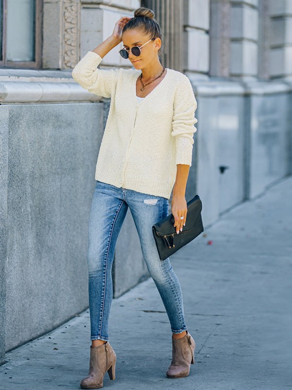 Women's fashion V-neck knitted cardigan