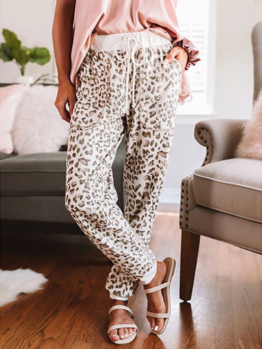 Women's Leopard Print Contrast Casual Trousers