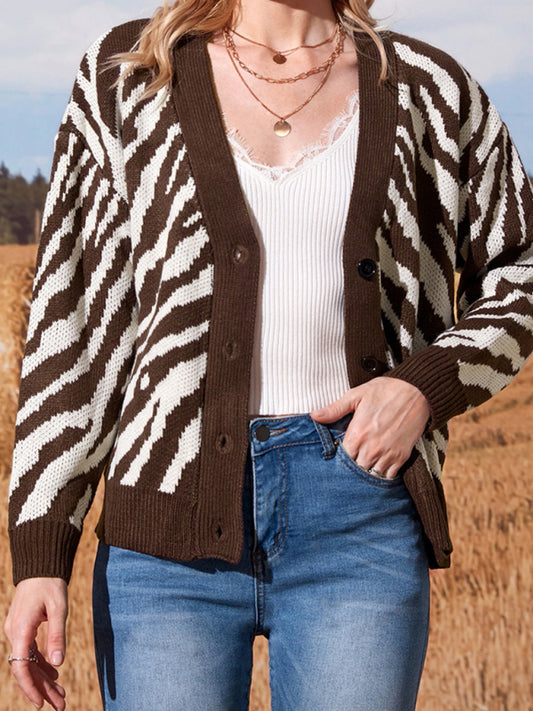 Women's Casual Zebra Print Long Sleeve Knit Sweater