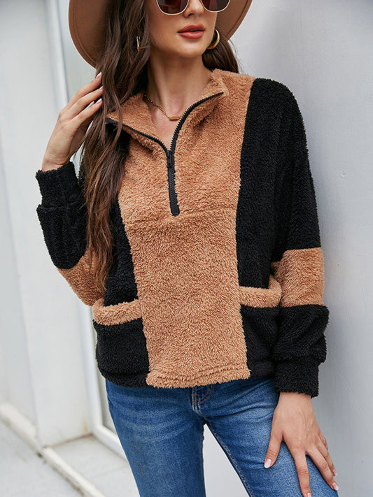 Woman'S Autumn Zip Sweater New Loose Long Sleeve Pullover Plush Sweater