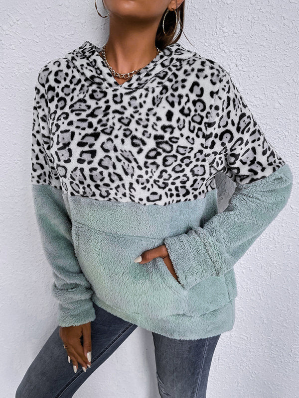 Autumn Top Coat - Leopard Print Long Sleeve Fleece Hooded Sweater