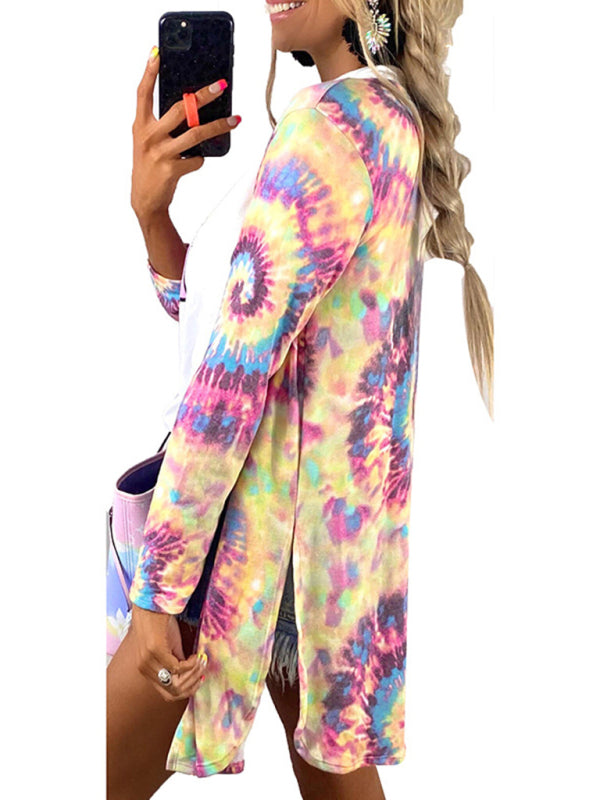Women's Tie Dye Printed Long Sleeve Casual Cardigan