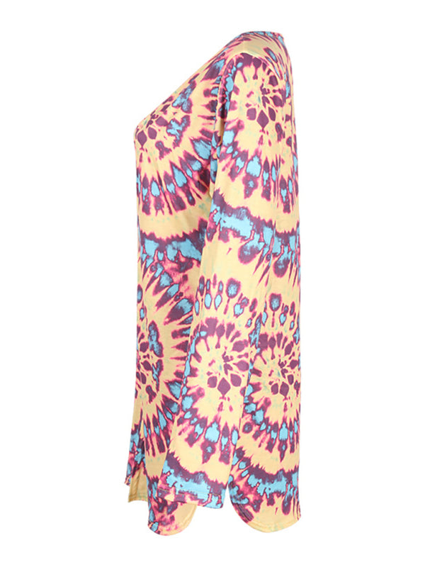 Women's Tie Dye Printed Long Sleeve Casual Cardigan