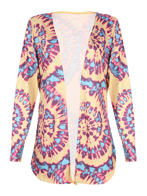 Women's Tie Dye Printed Long Sleeve Casual Cardigan