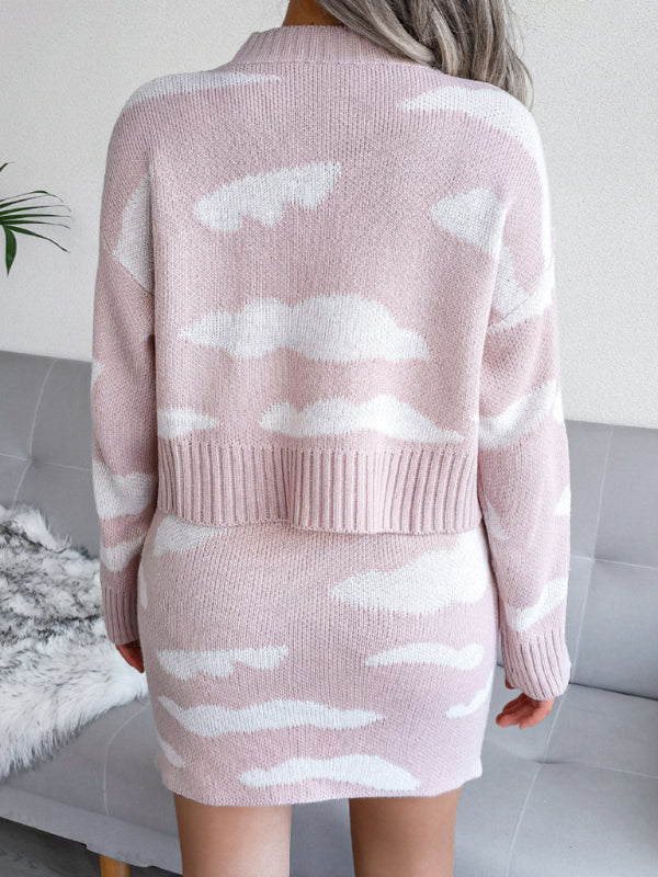 Baiyun knitted sweater, buttock wrapped skirt, two-piece set