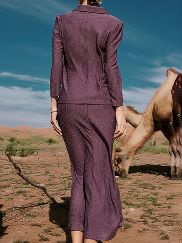 Two Piece Loose Ribbed Button Down Blouse And Maxi Skirt