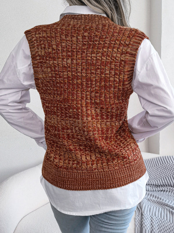 Women's color fried dough twist V-neck knitted vest Sweater Vest
