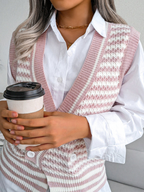 Women's V-Neck Striped Knit Tank Top Sweater