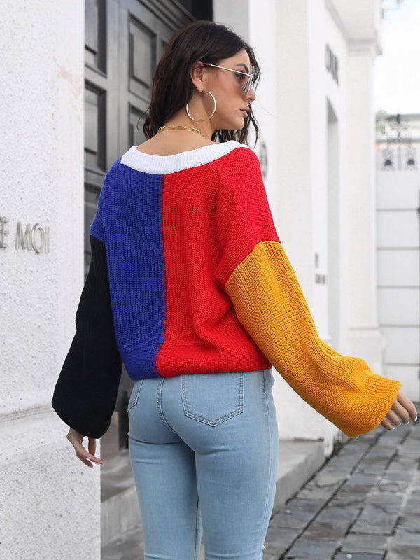 Cardigans - Colour Block Knit Contrast Sweater