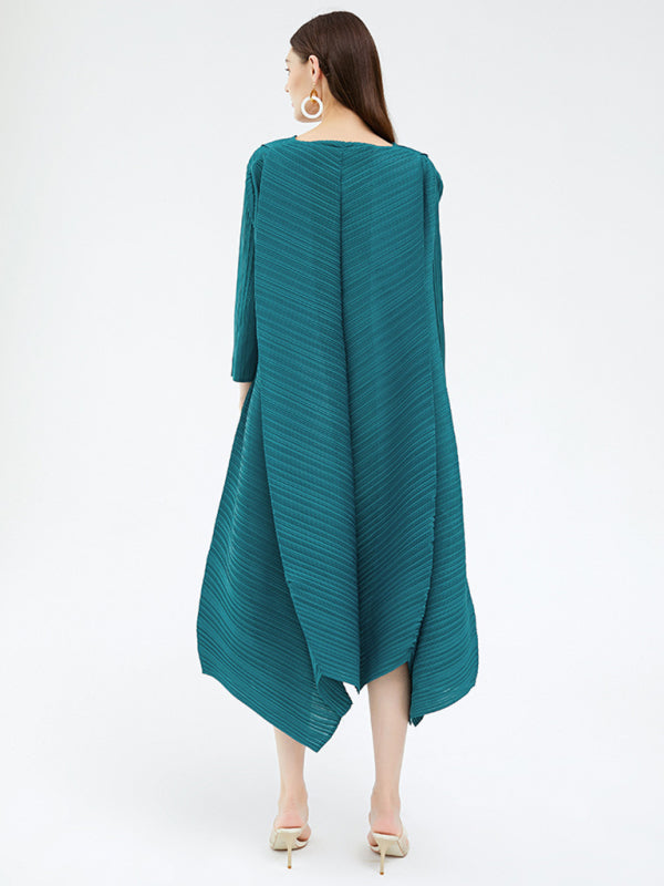 Women’s Three Quarter Length Sleeves Pullover Style Luster A Line Midi Dress