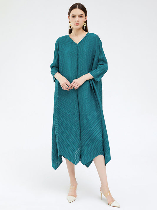 Women’s Three Quarter Length Sleeves Pullover Style Luster A Line Midi Dress