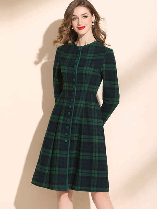 Women’s Round Neckline Flannel Aline Dress With Plaid Pattern