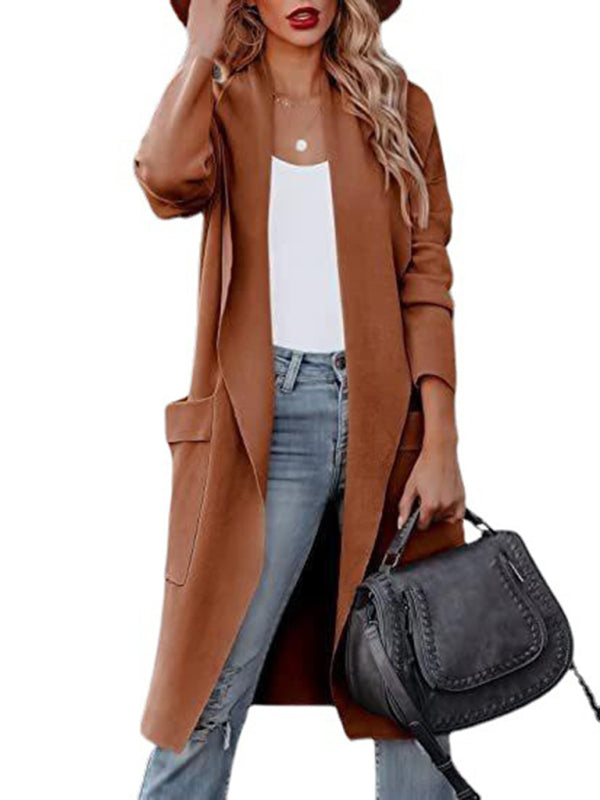 Casual Overcoat - Large Front Pockets & Folded Collar